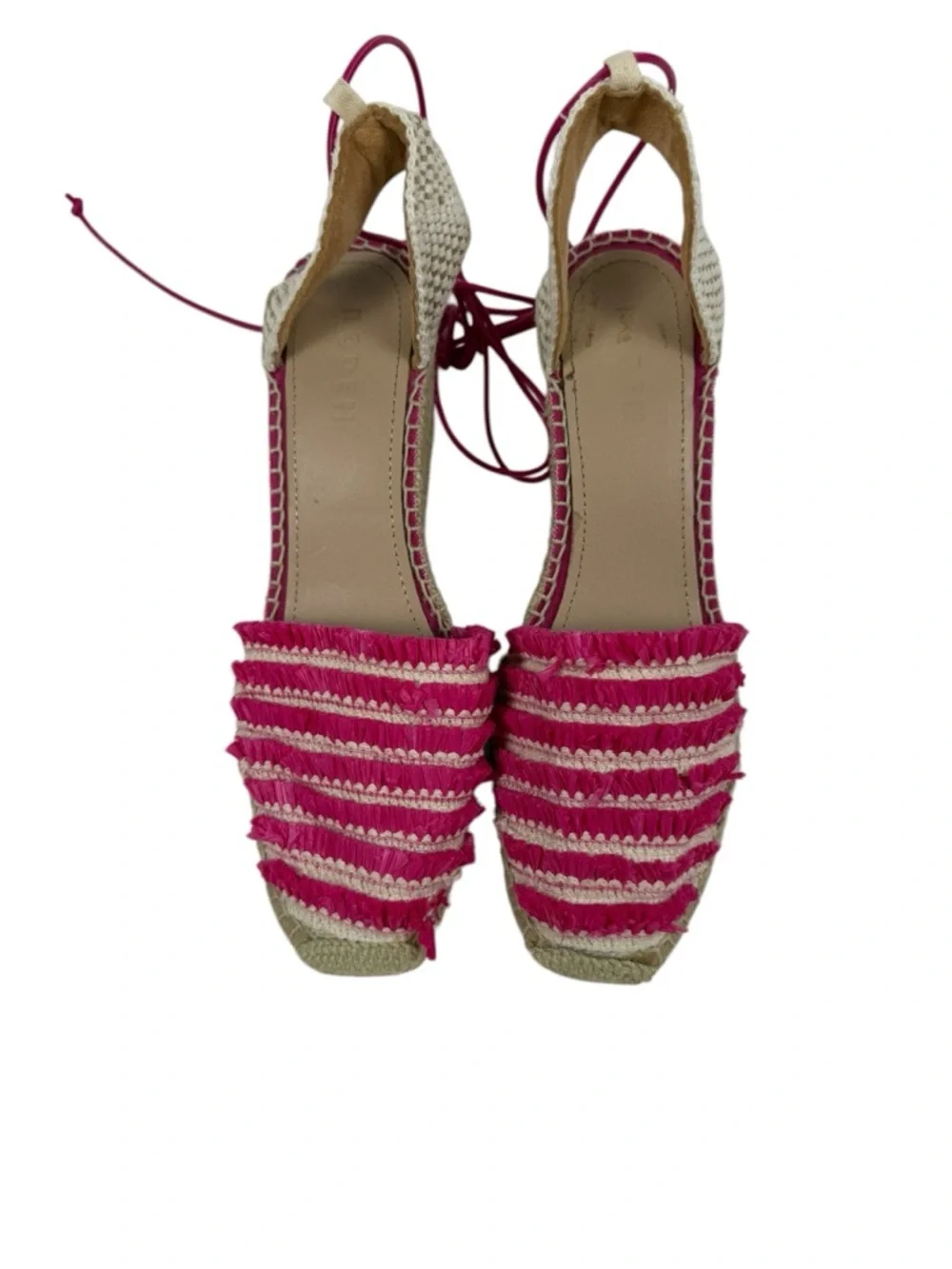 Boden Ankle Tie Pink Raffia Wedge Espadrille Sz 39